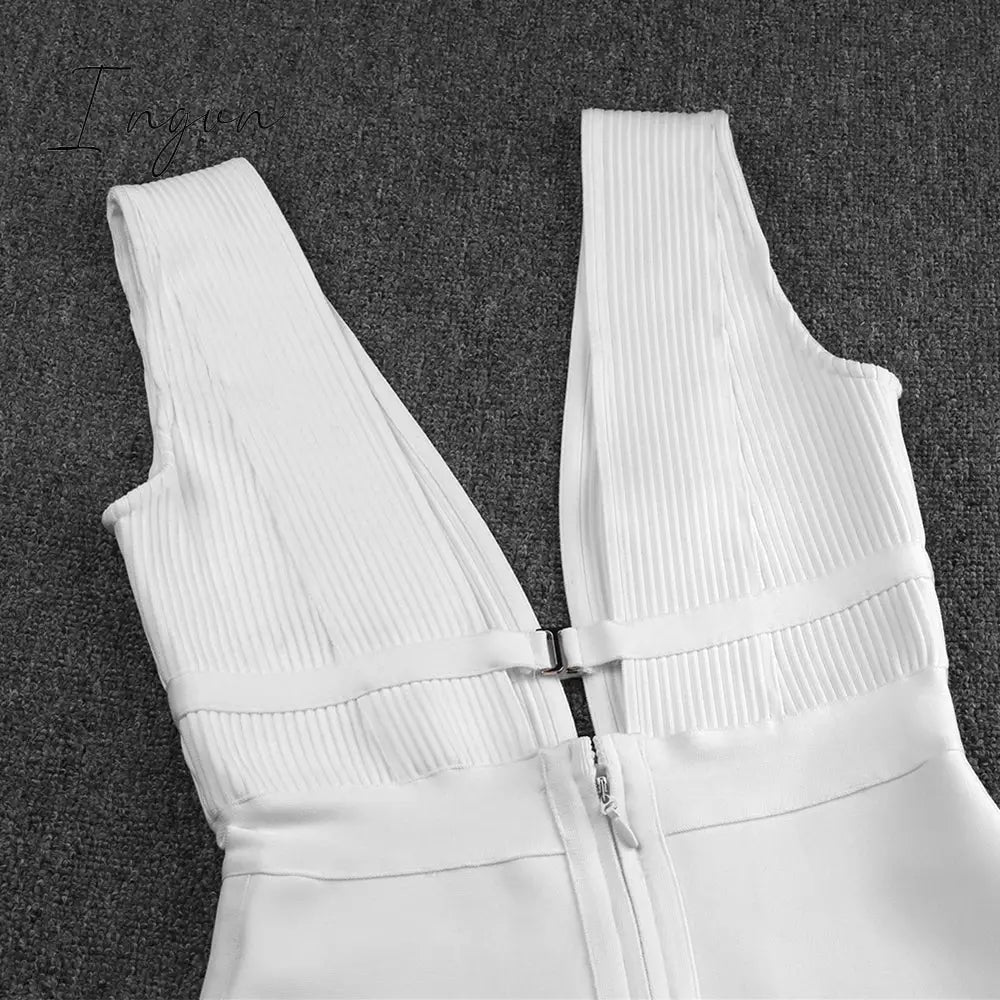 Ingvn - Dress for Women Summer Pink Bodycon Dress Sexy Cut Out Rayon White Black Red Club Party Dress Evening Outfits