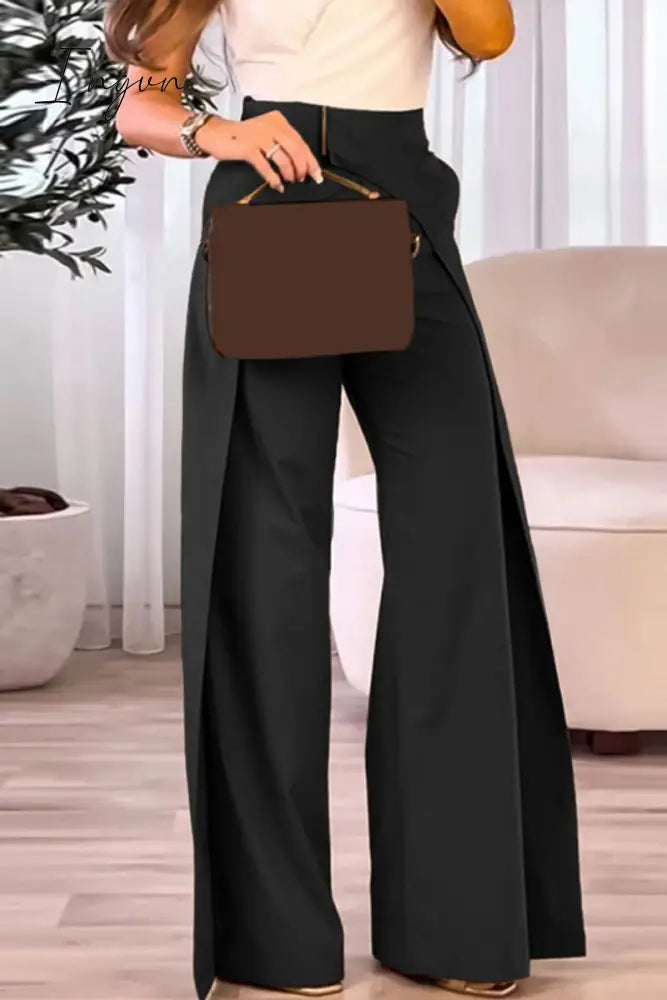 Ingvn - Casual Solid Patchwork Regular High Waist Conventional Solid Color Bottoms