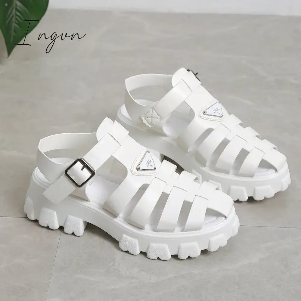 Ingvn - 2024 Fashion Gladiator Women Narrow Band Cross-tied Platform Square Heel Peep Toe Rome Design Sexy Mature Shoes Ladies Female