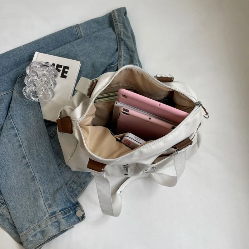 Ingvn  Simple Design Women Canvas Shoulder Bag Ladies Large Capacity Multilayer Travel Handlebag Sports Shopping Casual Tote Bag