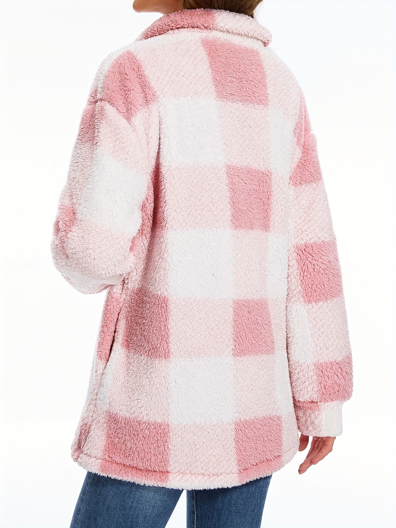 Stylish Plaid Teddy Coat - Women's Casual Jackets with Long Sleeves, Thermal Insulation, and Versatile Button Front Design for Winter Outwear - Soft, Warm, and Cozy