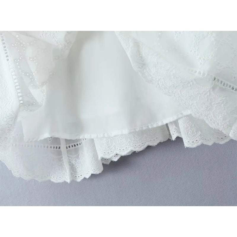 Front Button Hollow Out Embroidery White Tank Dress For Women Sleeveless Low Waist A-line Mini Holiday Summer Dresses
