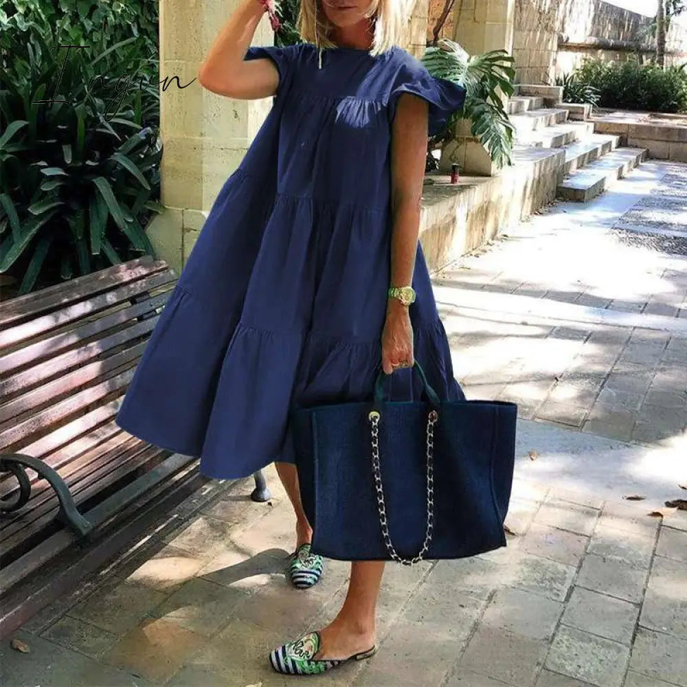 Ingvn - Summer Dress Women Summer Sundress Holiay Vintage Ruffled Party Dresses Casual Vestidos Femme Robe Plus Size Robe