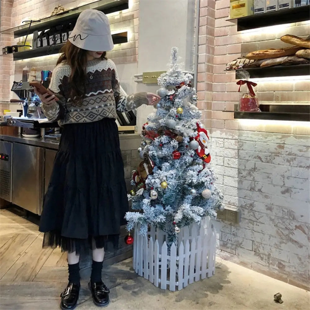 Ingvn - Long Tulle Midi Skirts Womens Autumn Elastic High Waist Mesh Tutu Pleated Skirts Female Black White Long Skirt Streetwear