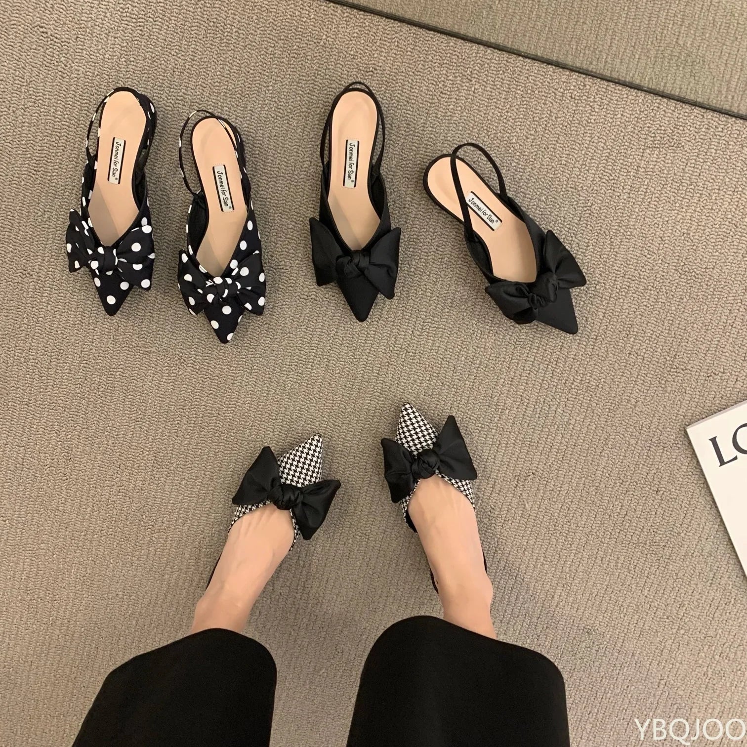 Bow Sandals Women Summer Pointed Low Heel Sandals Women Fashion Baotou Thin Strap Sandals High Heels Sandalias De Mujer