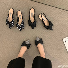 Bow Sandals Women Summer Pointed Low Heel Sandals Women Fashion Baotou Thin Strap Sandals High Heels Sandalias De Mujer