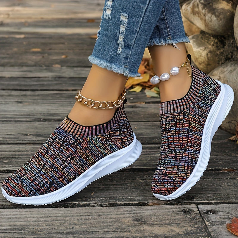 Women's Knitted Athletic Sneakers, Breathable Fabric Running Shoes, Non-slip Lightweight Sports Footwear, Casual Walking Shoes With Durable Sole