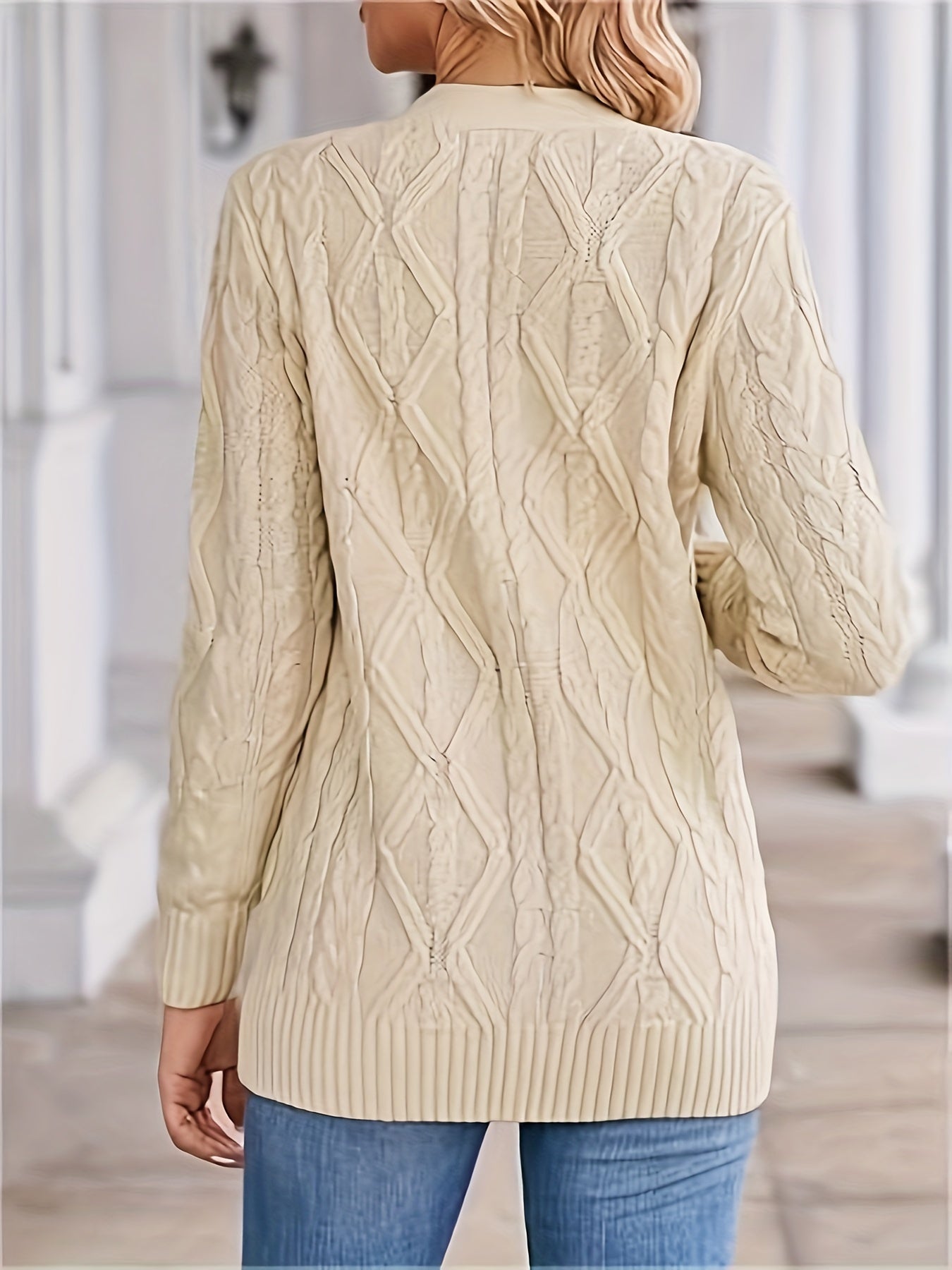 Cozy Cable Knit Long Sleeve Cardigan - Women's Casual Single Breasted Cardigans with Pockets for Spring & Fall - Soft, Comfortable, and Stylish Women's Clothing