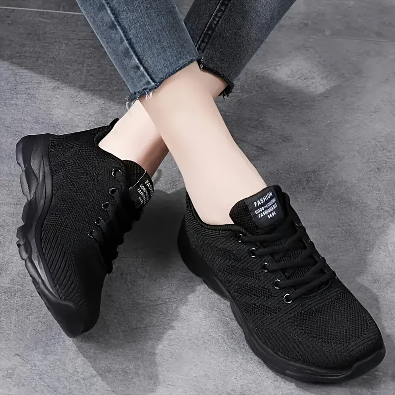Women'S Solid Color Casual Sneakers, Breathable Athletic Shoes with Thick Sole, Low Top Lace-Up Walking Shoes, Fabric Upper, EVA Sole, Fabric Lining, All-Season Fashion Footwear
