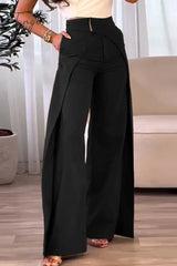 Ingvn - Casual Solid Patchwork Regular High Waist Conventional Solid Color Bottoms