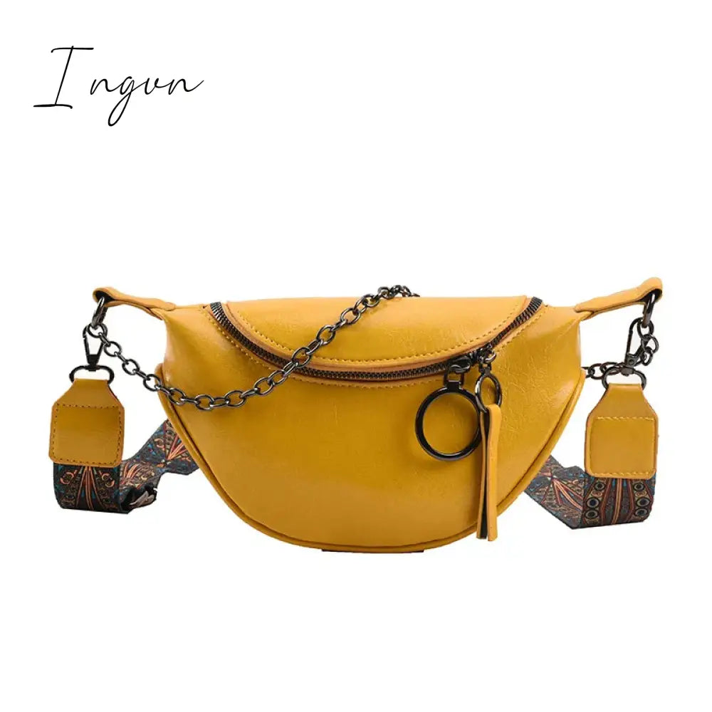 Ingvn - Fashion Saddle Waist Bag Fanny pack Luxury Leather Female Belt Bags Chain Handbag Purse Woman Retro Shoulder Crossbody Chest Bag