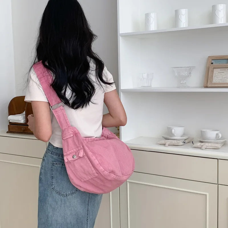 Ingvn  Large Capacity Women's Retro Canvas Shoulder Bag Solid Color Female Crossbody Bags Simple Design Ladies Tote Purse Handbags