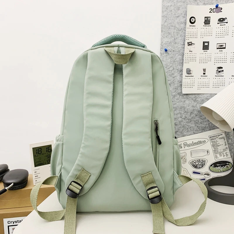 INGVN  Waterproof Teenage Bookbag Nylon Rucksack Fashion Girl Backpack Women Shoulder Bag High School Schoolbag Black
