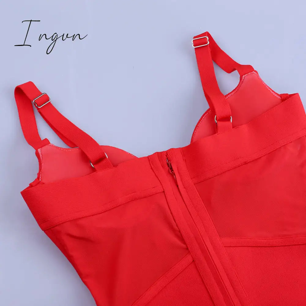 Ingvn - Bandage Dress Women Black Bodycon Dress Elegant Sexy High Quality Mesh Insert Corset Evening Party Dress Club Summer New