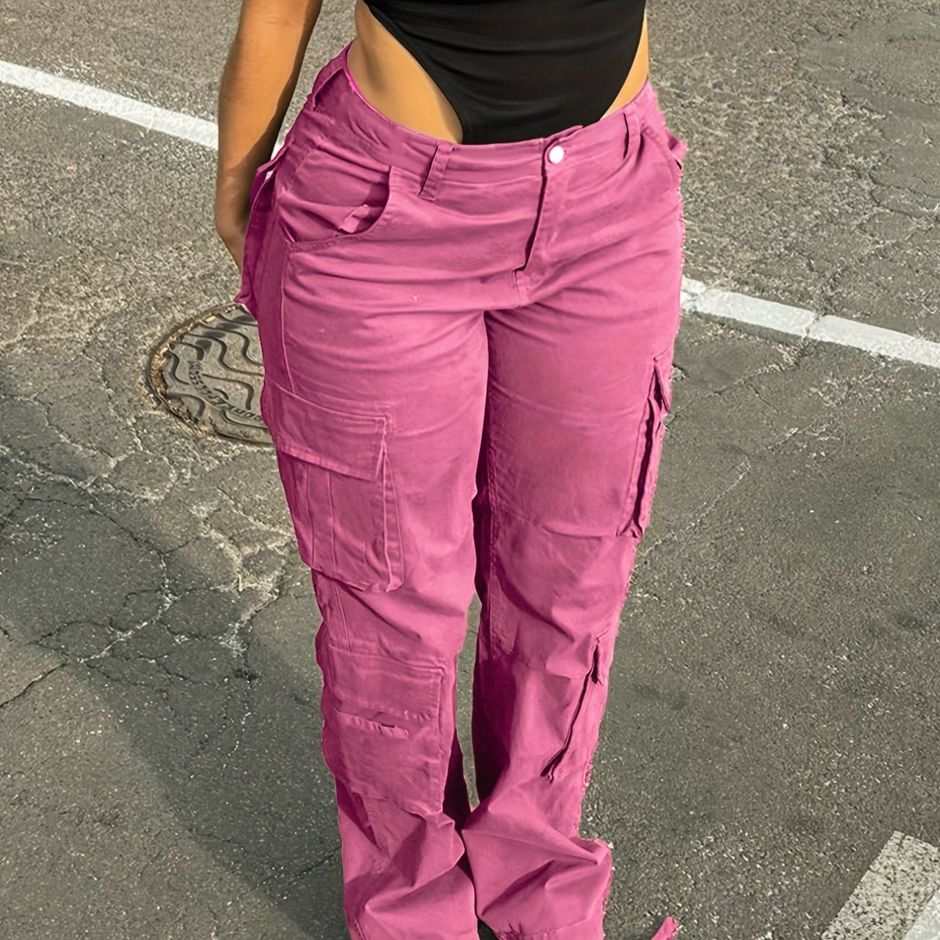 Girl's Wide Legs Baggy Cargo Pants with 2 Flap Pockets, Y2K Style Jeans, Vintage Kpop Inspired Women's Denim Clothing