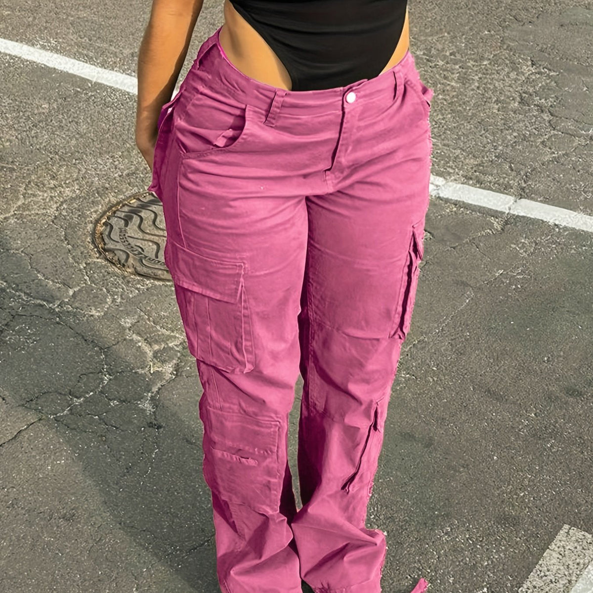 Girl's Wide Legs Baggy Cargo Pants with 2 Flap Pockets, Y2K Style Jeans, Vintage Kpop Inspired Women's Denim Clothing