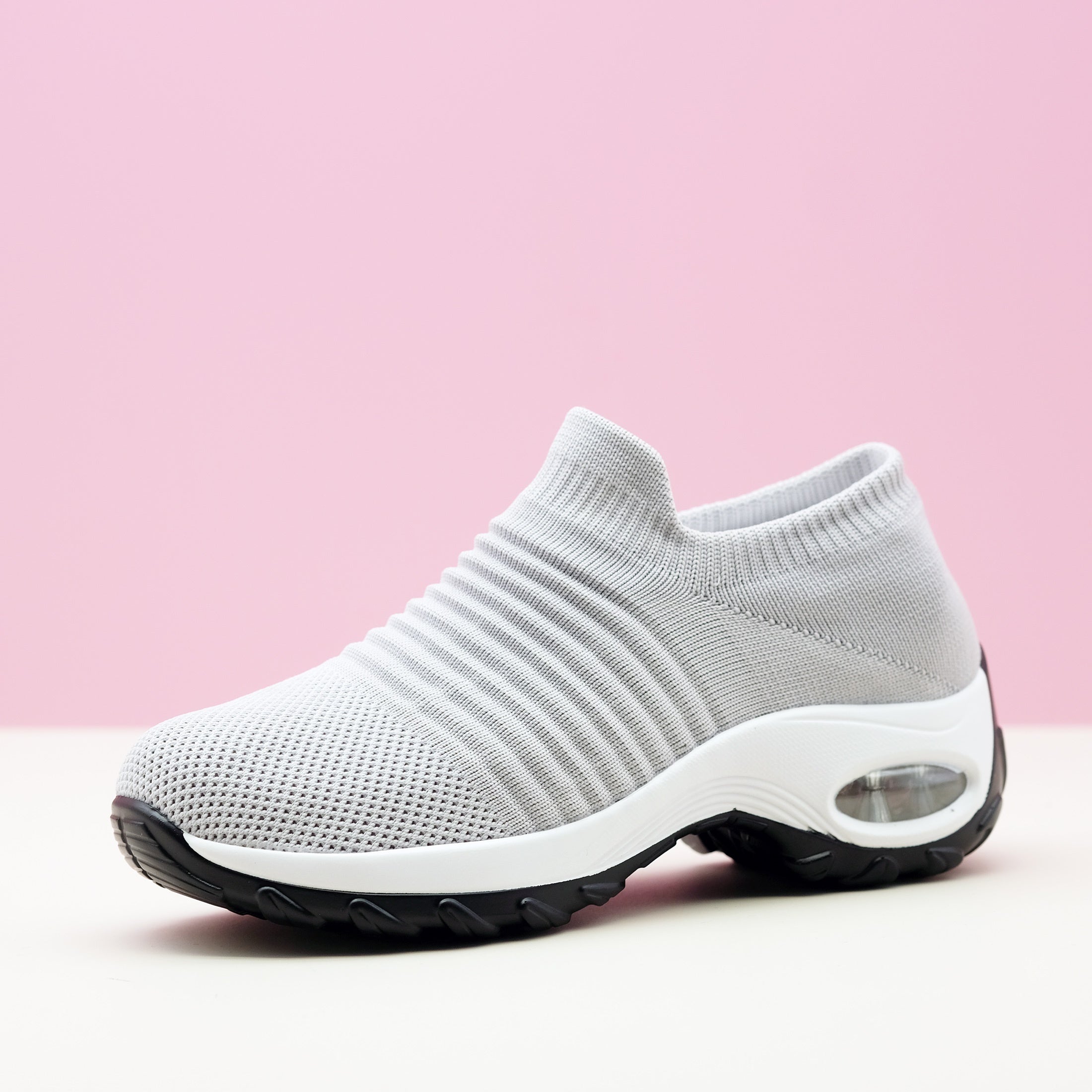 Women's Breathable Knit Sneakers, Comfortable Low Top Slip On Shoes, Women's Air Cushion Shoes plus size