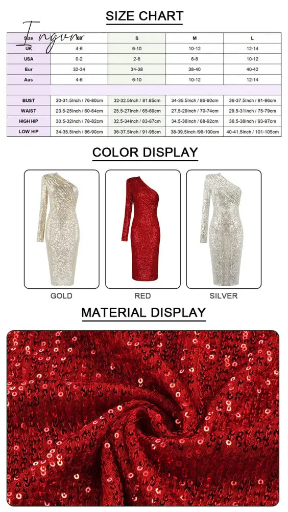 Ingvn - Sexy One Shoulder Dress Sparkle Glitzy Sequins Dress Mesh Patchwork Celebrity Christmas Party Vestidos