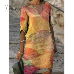 Ingvn - Printed Loose Satin Night Dress Women's Fashion Casual Vintage Spring Summer All-match Plus Size Beach Dresses Vestidos