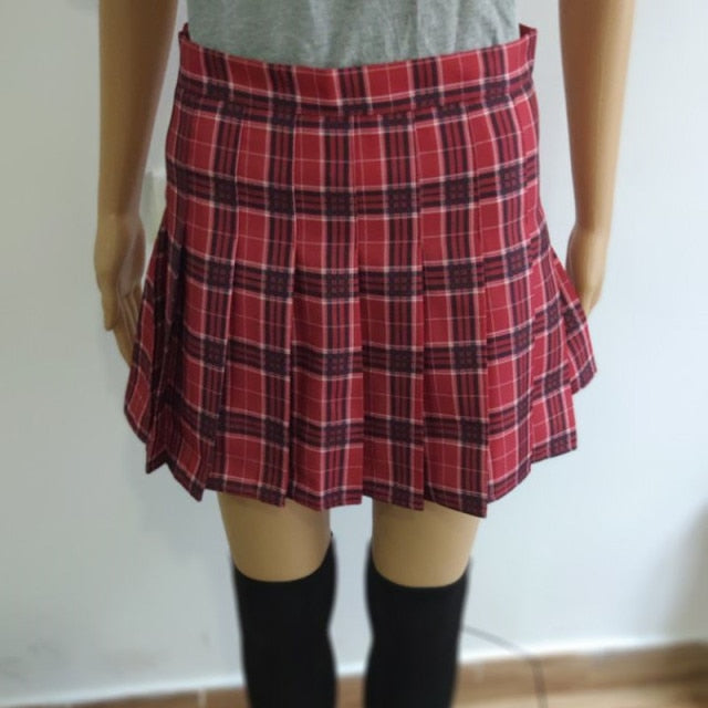 XS-XXL Spring Summer Autumn Women Skirts Student Girl Striped Pleated Waist Female Sweet Mini Dance Plaid Black White Pink Skirt