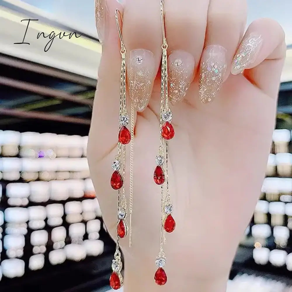 Exquisite Opal Flower Earrings For Women Rhinestone Long Tassel Zircon Earring Girls Wedding Party Temperament Jewelry New