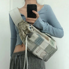 INGVN  2024 High-capacity Fashion Crossbody Bags Korean Vintage Personality Print Tote Bag Y2k Aesthetic Harajuku Shoulder  Women