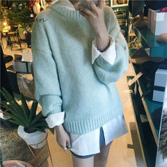 Ingvn - Sweater Women Autumn Winter Solid O Neck Pullover Sweaters Korean Style Knitted Long Sleeve Jumpers Casual Tops