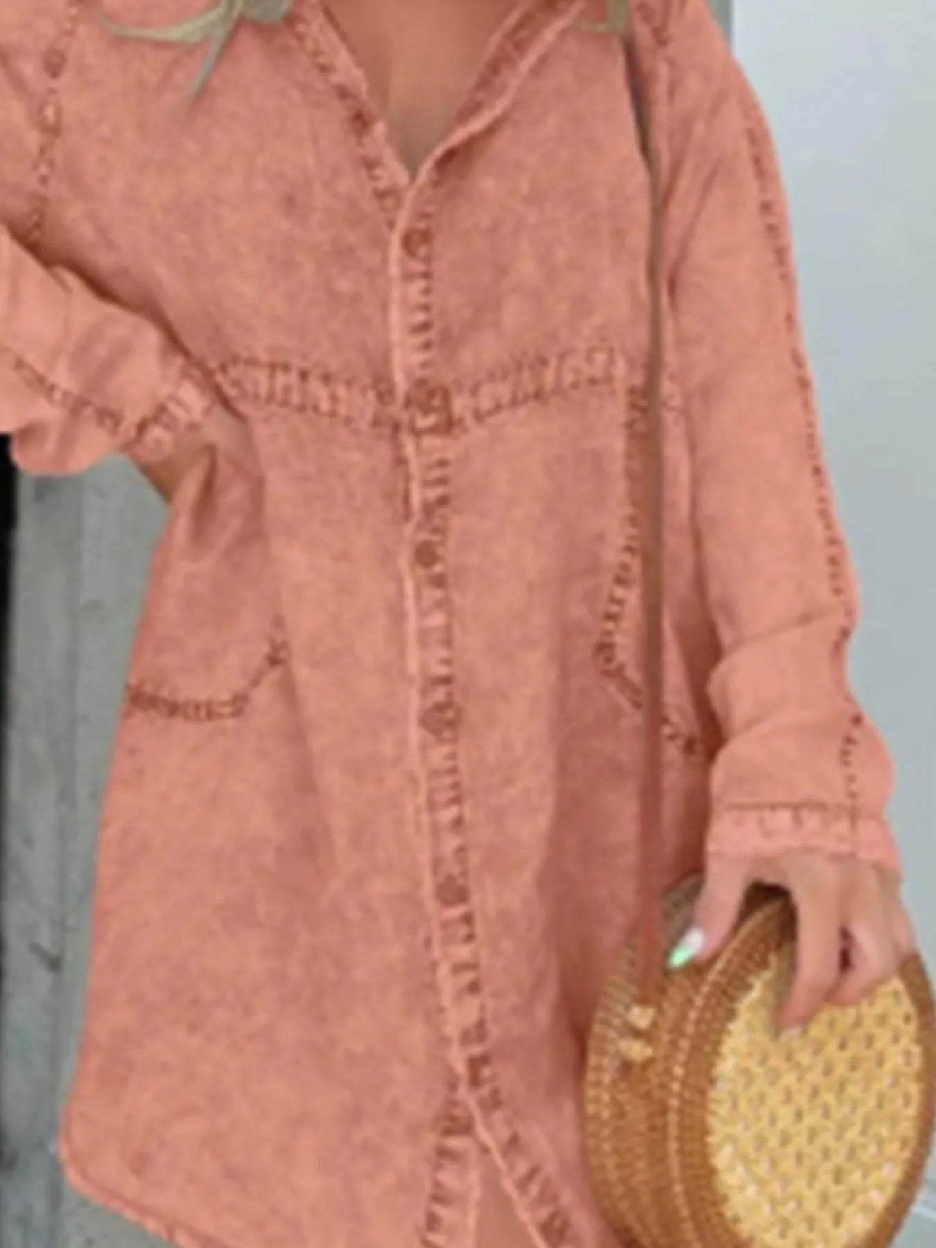 Full Size Button-Front Long Sleeve Denim Shirt Dress Plus Size