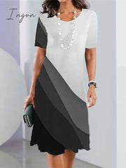 Ingvn - Women's Casual Dress Summer Dress Print Dress Geometric Color Block Print Crew Neck Mini Dress Fashion Streetwear Outdoor Daily Short Sleeve Regular Fit Black And White Black White Summer Spring S M
