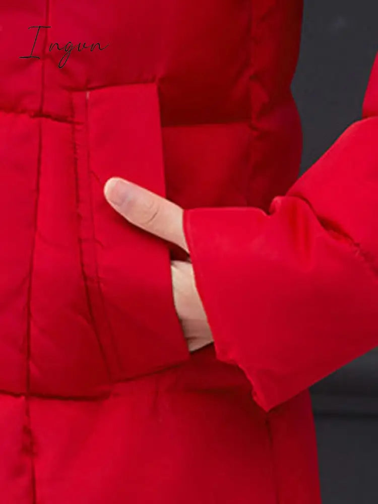 Ingvn - Women's Puffer Jacket Winter Jacket Winter Coat Parka Street Daily Valentine's Day Winter Fall Long Coat Regular Fit Warm Casual Jacket Long Sleeve Plain Full Zip Black Blue Red / Going out