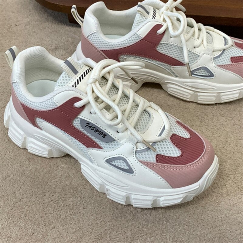 Pphmm Platform Women's Sneakers Breathable Mesh Sports Shoes Casual Lace Up Woman Spring Autumn Chunky Shoes Sneakers Female NEW