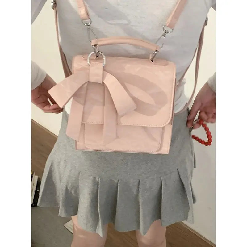 Ingvn  Bow Womens Backpack Sweet College Style Fashion Small Square Backpacks Casual Cute Literary All-match Aesthetic Female Bag