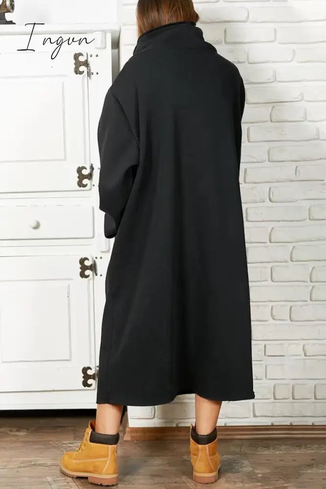 Ingvn - Casual Solid Pocket Turtleneck Long Sleeve Dresses