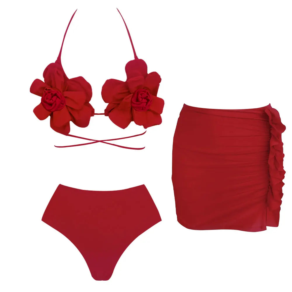 Red Flower One Piece Swimwear With Cover Up Trend Swimsuit 2025 Sexy Biquini Luxury Woman Swimsuit Beach Outing Bodysuit Bathsui