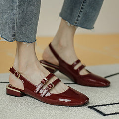 Women Sandals Summer Shoes Woman Flats Double Buckle Mary Janes Shoes Patent Leather Dress Shoes Back Strap Zapatos Mujer 9278N
