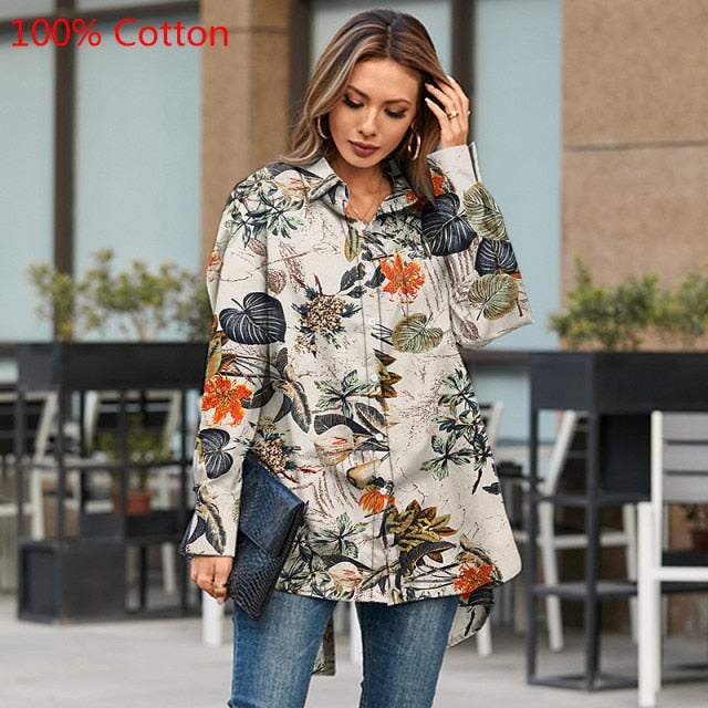 voguable Fashion Women White Shirt Autumn Blouses Lapel Casual Solid Long Sleeve Buttons Asymmetric Tunic Top Blusas Oversize