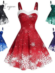 Ingvn - Women's Christmas Swing Dress Slip Dress Midi Dress Green Blue Purple Red Black Sleeveless Snowflake Cold Shoulder Print Winter Fall Spaghetti Strap Fashion Party Sexy S M L XL 2XL 3XL