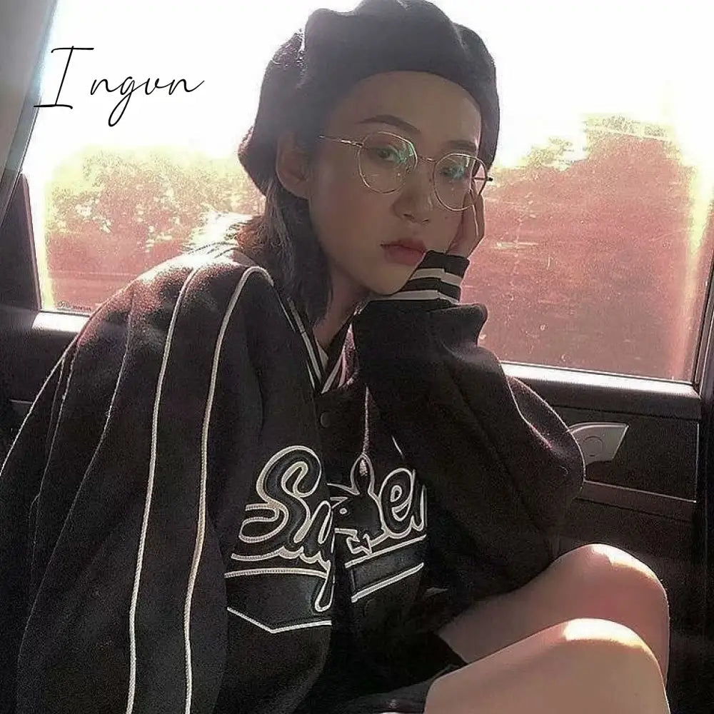 Ingvn - Letter Print High Street Long Sleeve Bomber Jacket Women Autumn New Fashion Brand Jacket Sports Coat Hip-hop Jacket Women