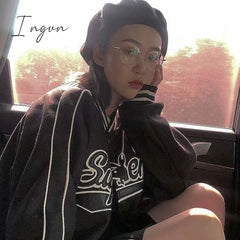 Ingvn - Letter Print High Street Long Sleeve Bomber Jacket Women Autumn New Fashion Brand Jacket Sports Coat Hip-hop Jacket Women