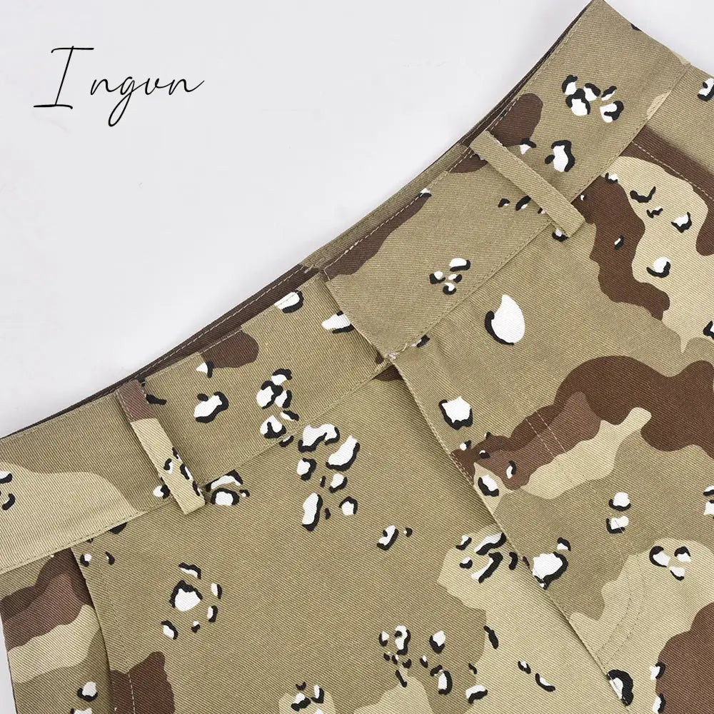 Ingvn - Womens Fashion Trendy Camouflage Mini Skirts for Women Korean Fashion Pockets Zipper Bottoms Harajuku Streetwear Y2k Vintage Clothes