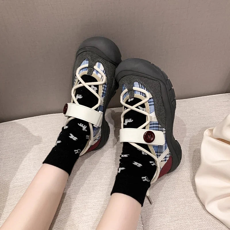 Ingvn  Ugly and Cute Big-headed Versatile Thick-sole Sneakers Women's Spring and Autumn Student Internet Celebrity High-end Sneakers