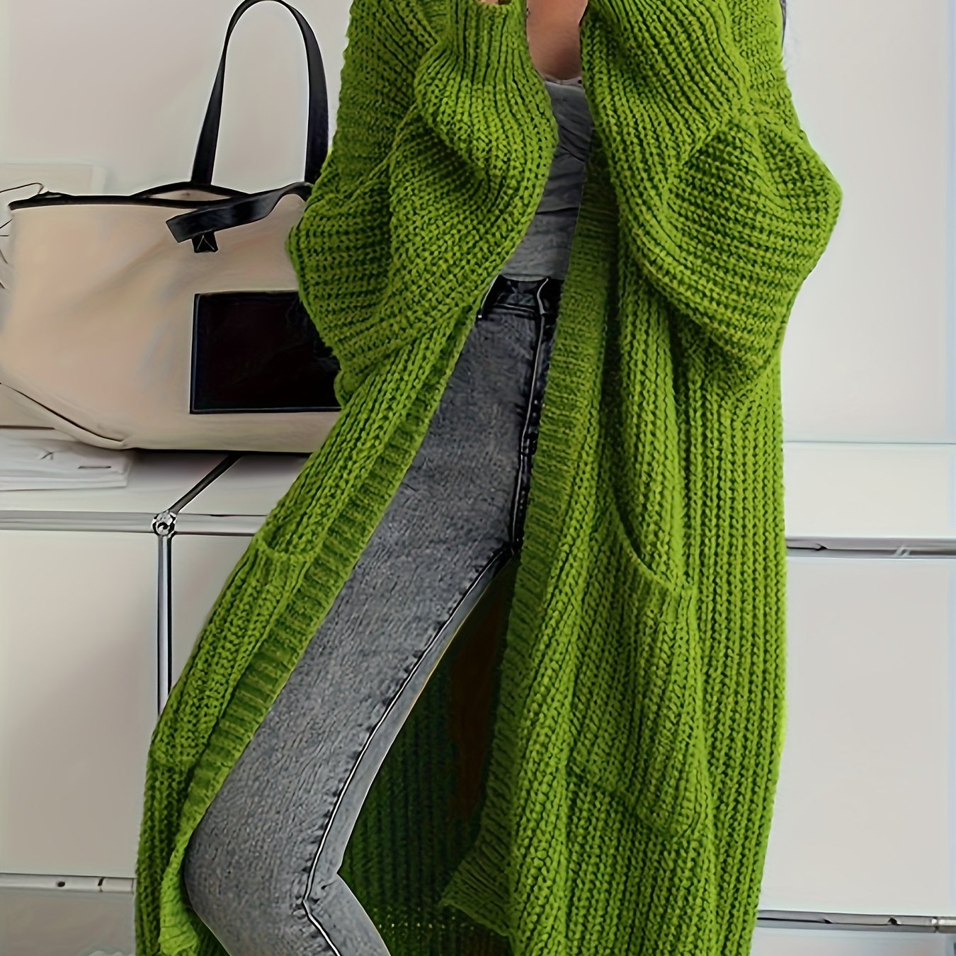 Solid Open Front Cardigan, Casual Long Sleeve Drop Shoulder Long Length Outwear, Women's Clothing