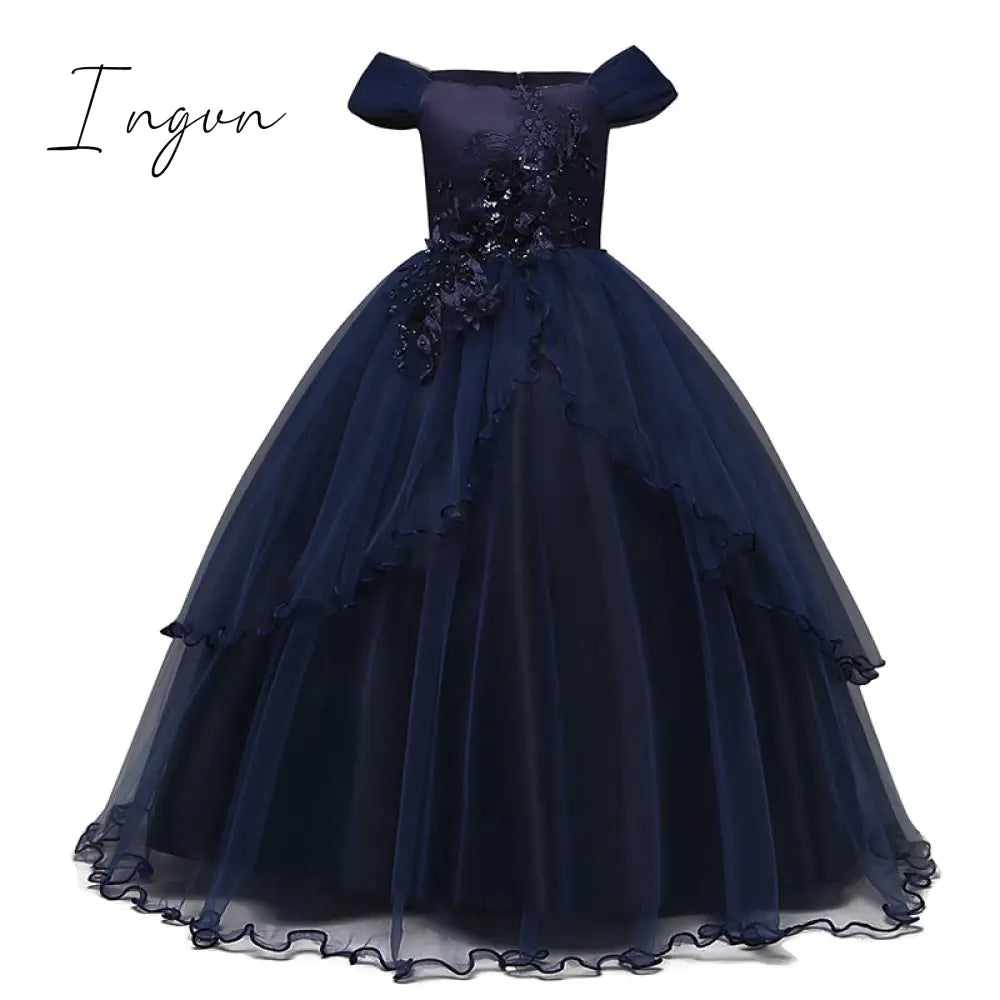 Ingvn - Red Girl Lace Embroidery Christmas Birthday Party Dress Flower Wedding Gown Formal Kids Dresses For Girls Teen Clothes 6 14 Yrs