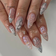 24pcs y2k Sliver Cool Fake Nails Goth Style 3D False Nail Patch Lady Women Wearable Detchable Artificial Nails Patches for Girls