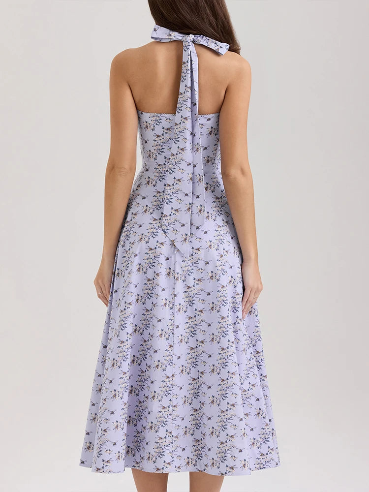 Summer Women's Dresses New Streetwear Fashion Bandage Print Casual Slim Maxi Dress Sexy Sleeveless Lady Lace Backless Dresses