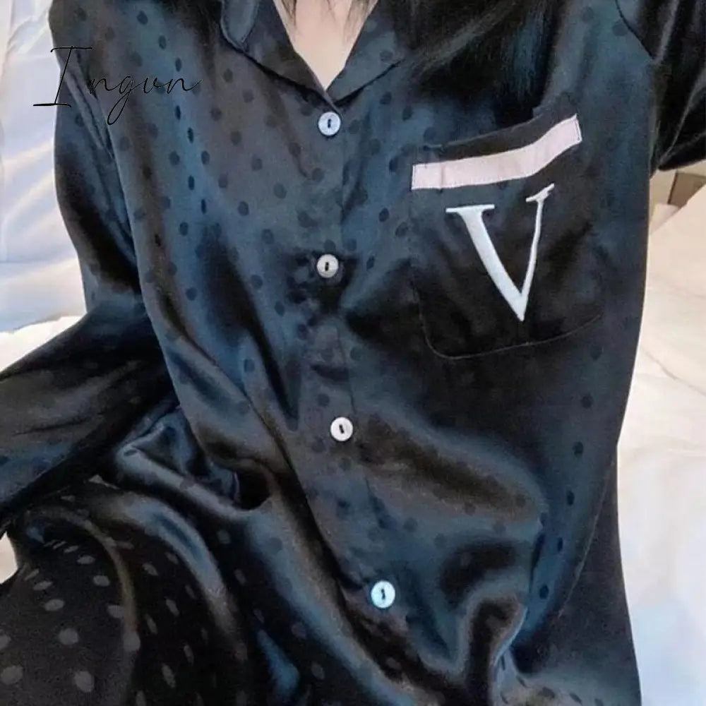 Ingvn - 2 Pieces Set Summer Pajamas for Women V Long Satin Silk Sleepwear Ladies Luxury Pyjamas Home Wear Pjs Loungewear