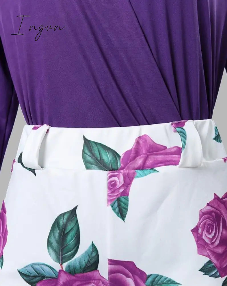 Ingvn - Spring Women Flower Printing Long Sleeve Pant Sets  2 Piece Set