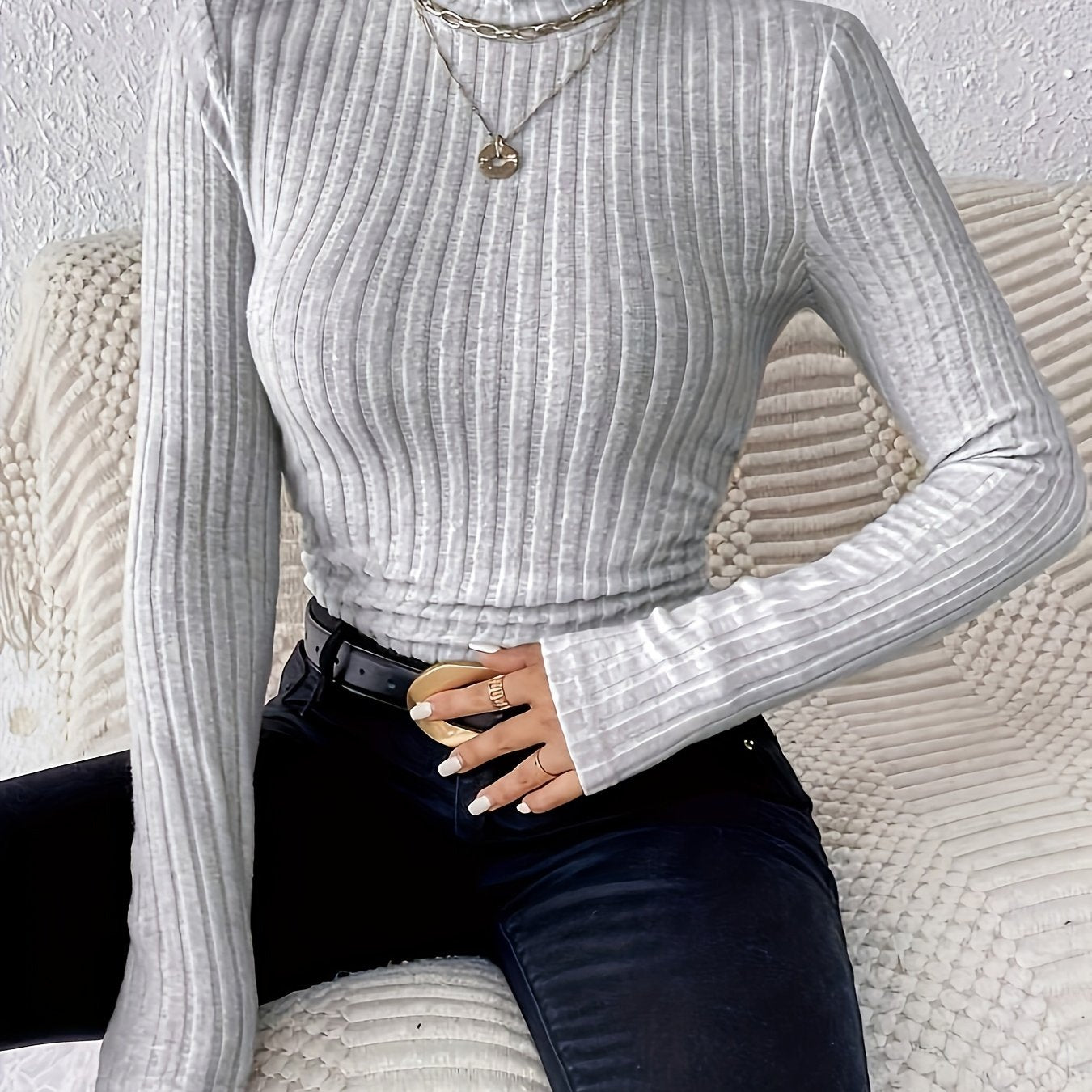 Stylish Ribbed Turtleneck Sweater for Women - Soft, Long Sleeve, Solid Color, Machine Washable, Breathable, and Comfortable - Perfect for Fall and Winter Seasons