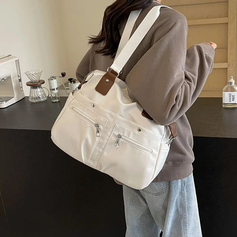 Ingvn  Simple Design Women Canvas Shoulder Bag Ladies Large Capacity Multilayer Travel Handlebag Sports Shopping Casual Tote Bag