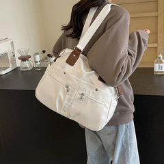 Ingvn  Simple Design Women Canvas Shoulder Bag Ladies Large Capacity Multilayer Travel Handlebag Sports Shopping Casual Tote Bag